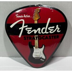 Fender Stratocaster Guitar Pick Metal Sign Music Decor Wall Art